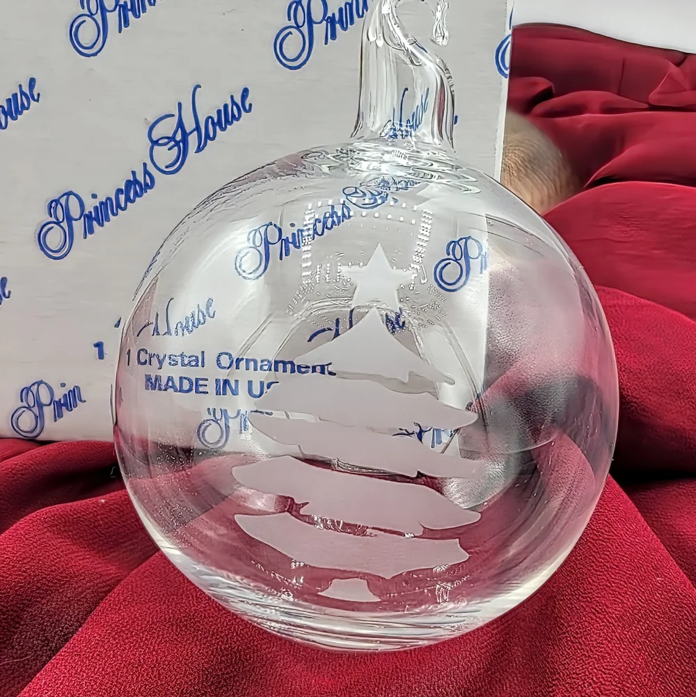 Princess House 416 Crystal Ornament Etched Christmas Tree Handmade USA w Box Vtg